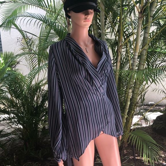 Striped Tie Wrap Blouse ( NEW) Beautiful - Picture 4 of 13